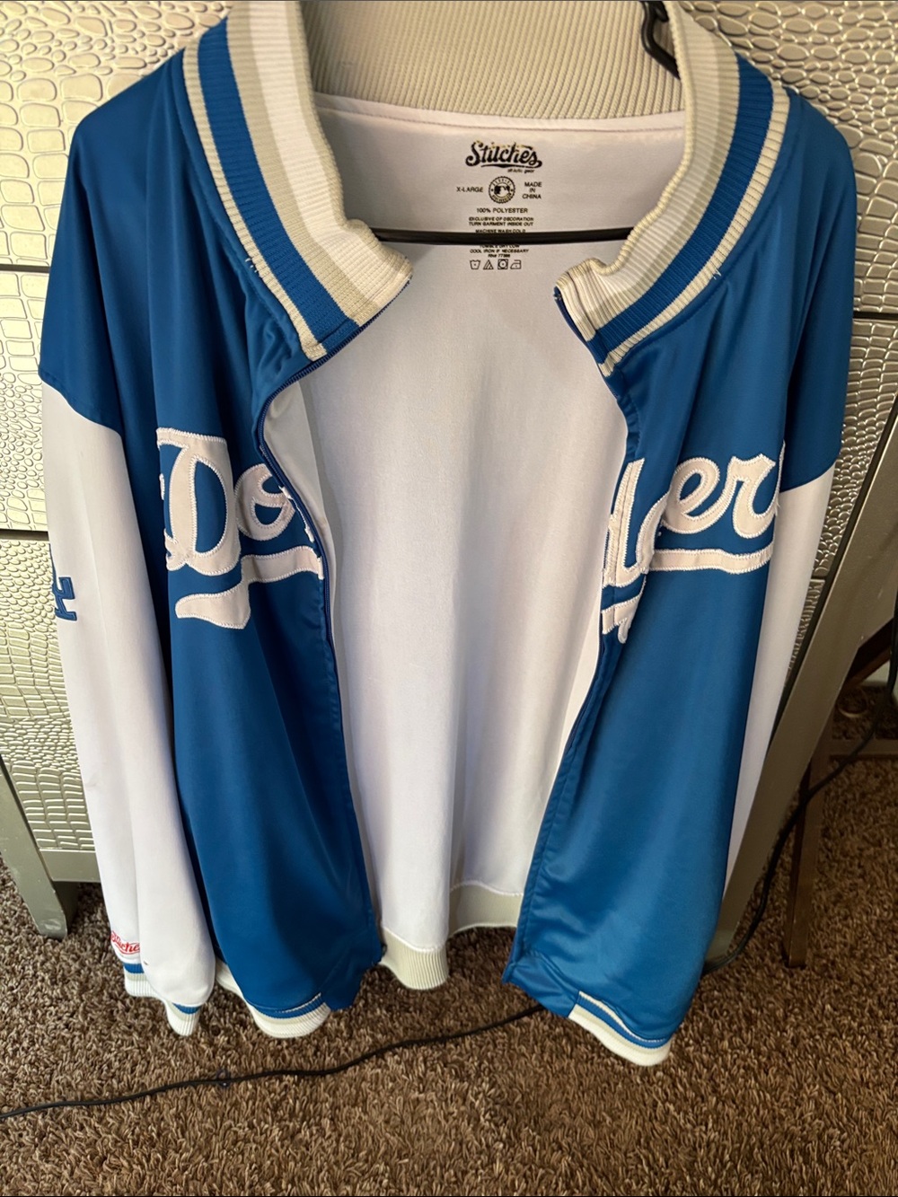 Stitches Dodgers Satin Jacket in Blue & White